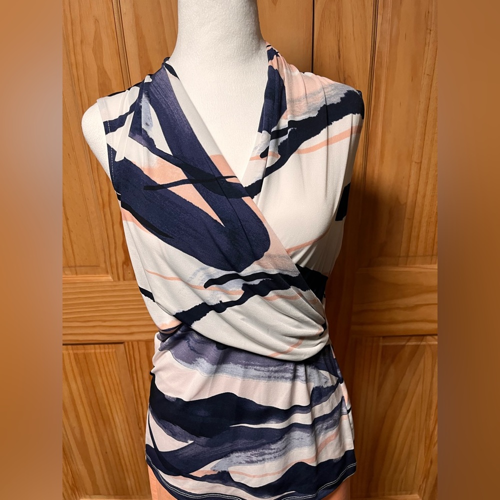 DKNY Navy and Pink Patterned Top